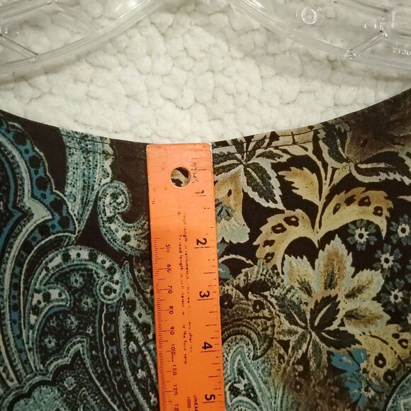 Coldwater Creek  Blouse Blue Brown Cream Paisley-3/4 Sleeves-Round Neck Sz PM - Picture 9 of 12